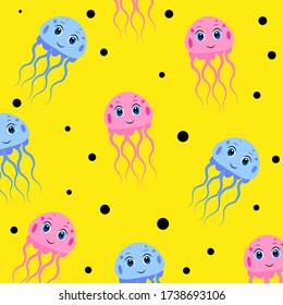 cute cartoon jellyfish pattern illustration, colorful vector