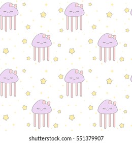cute cartoon jellyfish seamless vector pattern background illustration