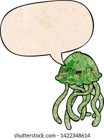 cute cartoon jellyfish with speech bubble in retro texture style