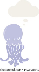 cute cartoon jellyfish with thought bubble in retro style