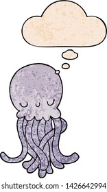 cute cartoon jellyfish with thought bubble in grunge texture style