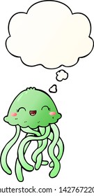 medusa de dibujos animados lindo con burbuja de pensamiento en un estilo de gradiente suave