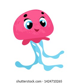 Cute cartoon jellyfish. Vector illustration in children's style, for children's books, posters, stickers or room decor