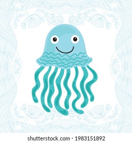 Cute cartoon jellyfish. Vector illustration