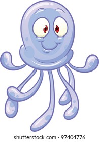 Cute cartoon jellyfish. Vector illustration with simple gradients. All in a single layer for easy editing.