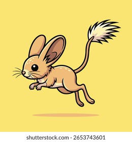 Cute Cartoon Jerboa Jumping - Adorable Long-Eared Desert Rodent Illustration with Tufted Tail for Kids' Wildlife Designs. Vector Illustration