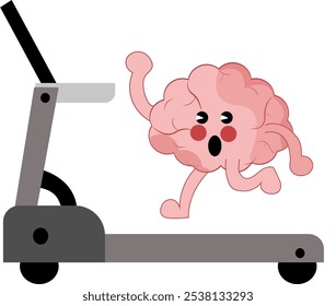 Desenho animado bonito Jogging plana ilustração Design, Treadmill correndo, personagem cerebral Treadmill exercícios de aquecimento dentro de casa