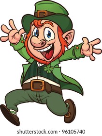 Cute cartoon jumping leprechaun. Vector illustration with simple gradients. All in a single layer.