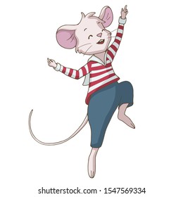 Cute cartoon jumping mouse. Isolated object on white background. Decor element for for gift card and kids products (room, clothes, stationery).