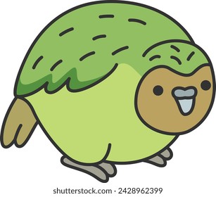 Cute cartoon Kakapo parrot on white background. Vector illustration.