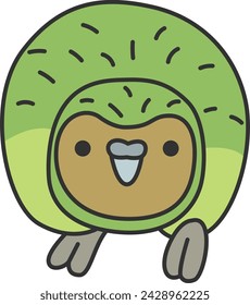 Cute cartoon kakapo parrot. Vector illustration. Isolated on white background.