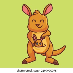 cute cartoon kangaroo with baby in pouch. isolated cartoon animal illustration vector