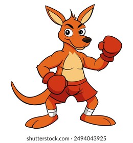 Cute boxeador canguro de dibujos animados aislado sobre fondo blanco. Peleador canguro con guantes de boxeo rojos. Vista frontal. Ilustración vectorial.