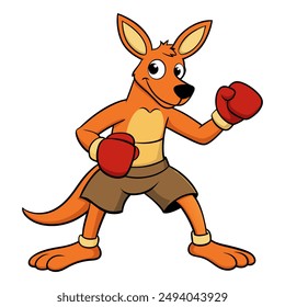 Cute cartoon kangaroo boxer isolated on white background. Kangaroo fighter with red boxing gloves. Front view. Vector illustration.