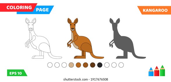 cute cartoon kangaroo coloring page for children education vector illustration