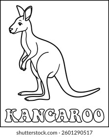Cute cartoon kangaroo coloring page design