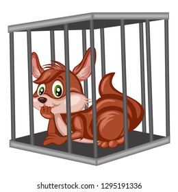 Cute Cartoon Kangaroo Inside Steel Cage. Animals in the Cage. Wallaby Isolated on White Background