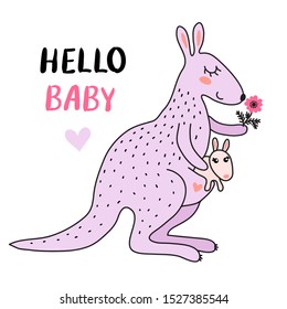 Cute cartoon kangaroo isolated on white background vector illustration