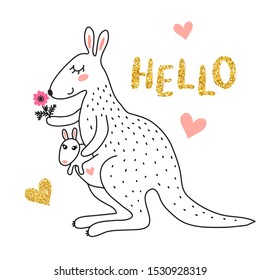 Cute cartoon kangaroo isolated on white background vector illustration