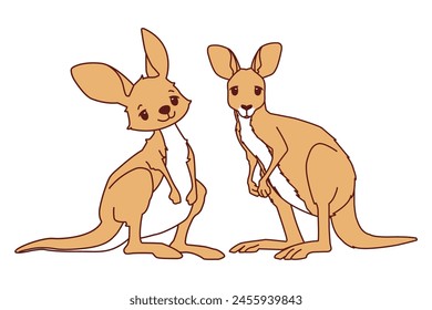 Cute cartoon kangaroo isolated on white background, color, vector illustration