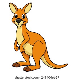 Cute cartoon kangaroo isolated on white background. Side view. Vector illustration.