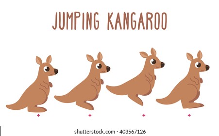 Cute cartoon kangaroo jumping animation frames. Simple modern cartoon illustration.