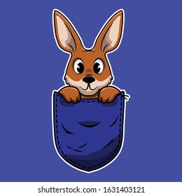Cute cartoon kangaroo in a pocket