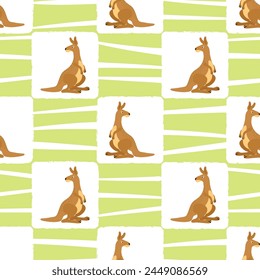 Cute cartoon kangaroo seamless pattern. Vector illustration