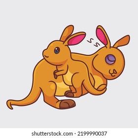 cute cartoon kangaroo sleeping with joey. isolated cartoon animal illustration vector