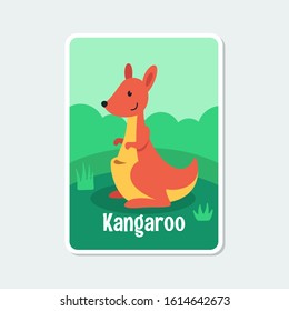 Cute cartoon kangaroo vector illustration with background, simple flat design template.