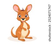 Cute cartoon Kangaroo, wild animal baby kangaroo. Nature safari little kangaroo vector illustration isolated on white background.