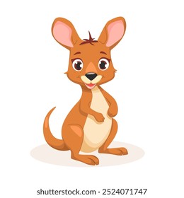 Cute cartoon Kangaroo, wild animal baby kangaroo. Nature safari little kangaroo vector illustration isolated on white background.