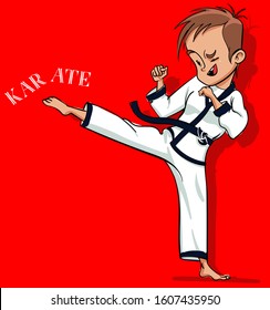 cute cartoon karate boy fighting