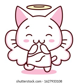 Cute Cartoon Kawaii Angelic Kitten Isolated