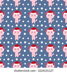 Cute cartoon kawaii axolotl. Seamless pattern.Vector illustration.