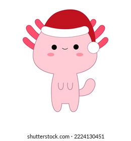 Cute cartoon kawaii axolotl. Vector illustration.