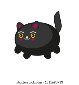 Cute Cartoon Kawaii Black Cat on White Background. Vector