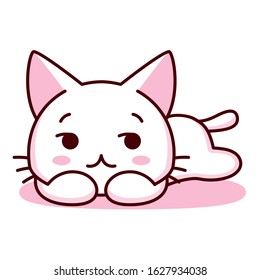 Cute Cartoon Kawaii Bored Kitten Isolated