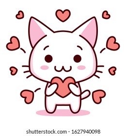 Cute Cartoon Kawaii Bored Kitty Isolated