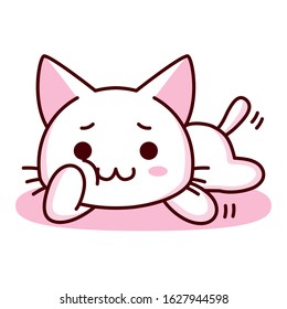 Cute Cartoon Kawaii Bored Kitty Isolated