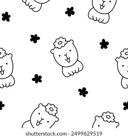 Cute cartoon kawaii capybara. Seamless pattern. Coloring Page. Animal funny characters. Hand drawn style. Vector drawing. Design ornaments.