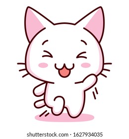 Cute Cartoon Kawaii Cheerful Jumping Kitten Isolated