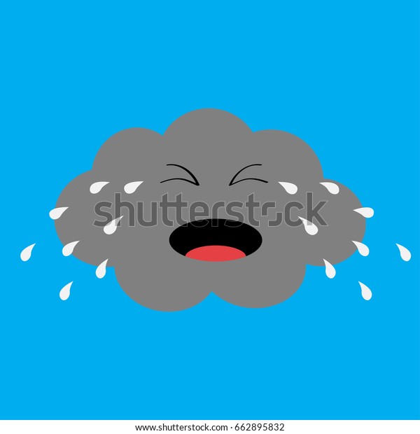 雨粒のかわいい漫画 泣く悲しい顔の感情 目と口 分離型 青い空の背景 赤ちゃんのキャラクタコレクション おかしなイラスト フラットデザイン ベクター イラスト のベクター画像素材 ロイヤリティフリー