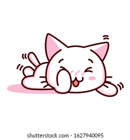 Cute Cartoon Kawaii Embarrassed Kitten Isolated