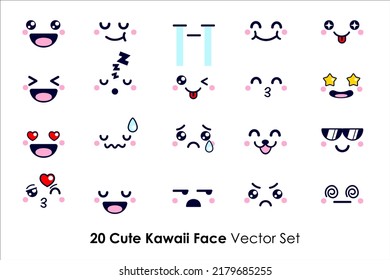 Cute Cartoon of Kawaii Face Expressions with Chibi Style Vector Set