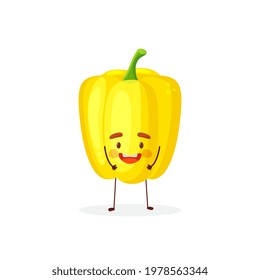Cute cartoon kawaii food pepper. Vector isolated image of a pepper bell pepper healthy vegetable plant. Sweet face. Character, mascot. Image for poster, postcard, fabric print, childrens clothes