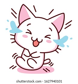 Cute Cartoon Kawaii Kitten Exploding with Laughter Isolated