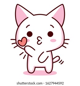 Cute Cartoon Kawaii Kitten Giving Kiss Isolated