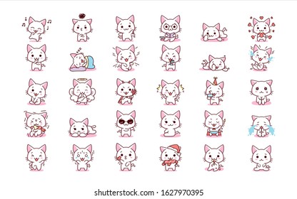 Cute Cartoon Kawaii Kittens Set Isolated