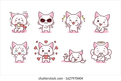 Cute Cartoon Kawaii Kittens Set Isolated
